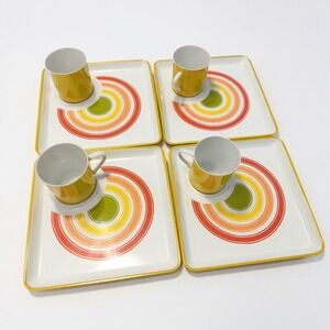 Vintage Candy Stripes by JSC Snack Set, Retro Rainbow Mug &‎ Tray Sets EUC
